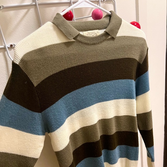 🌟HOST PICK!🌟 70s Vintage 🤎 Sears Striped Collared Pullover Sweater - Picture 2 of 3